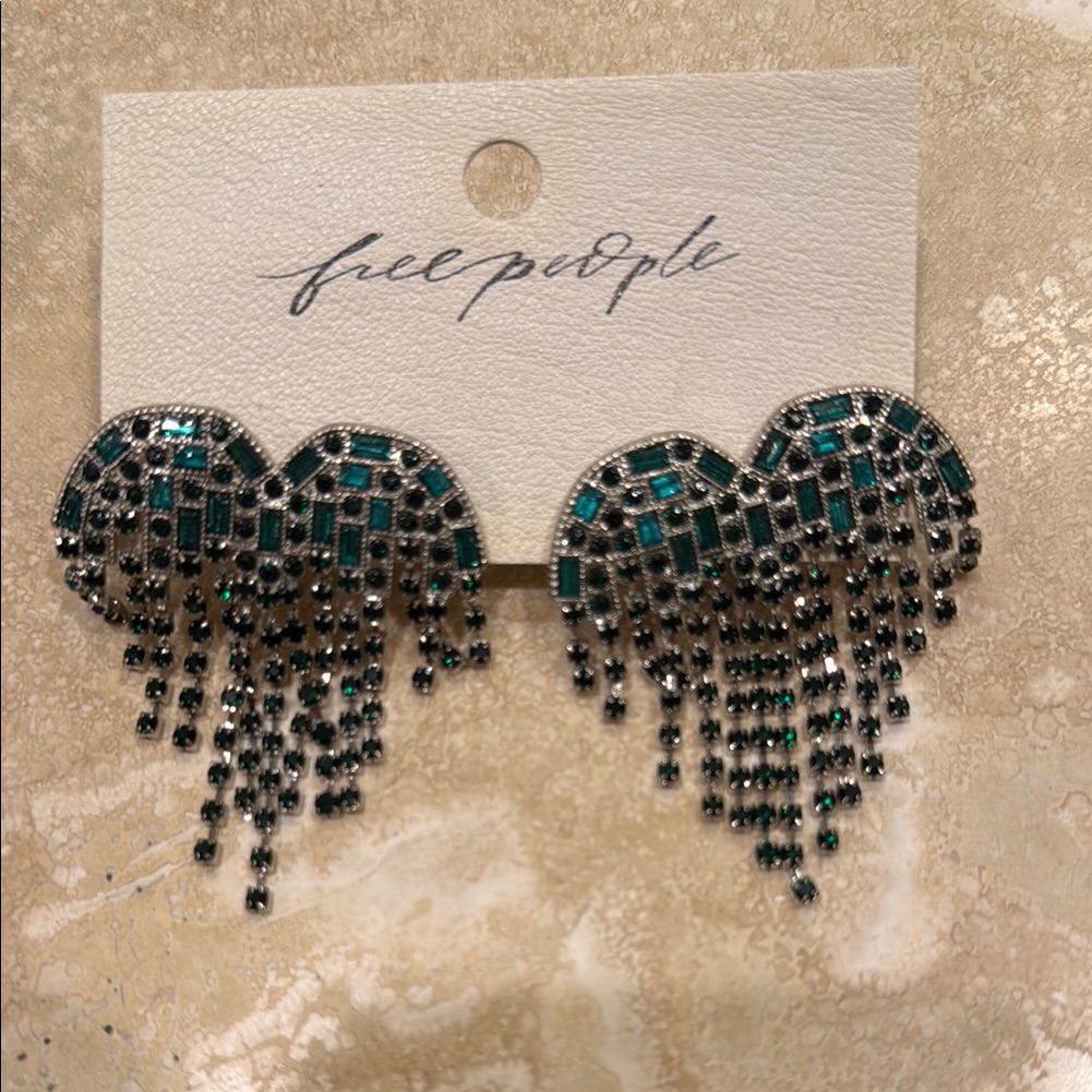 Free People Green And Silver Statement Earrings 10$